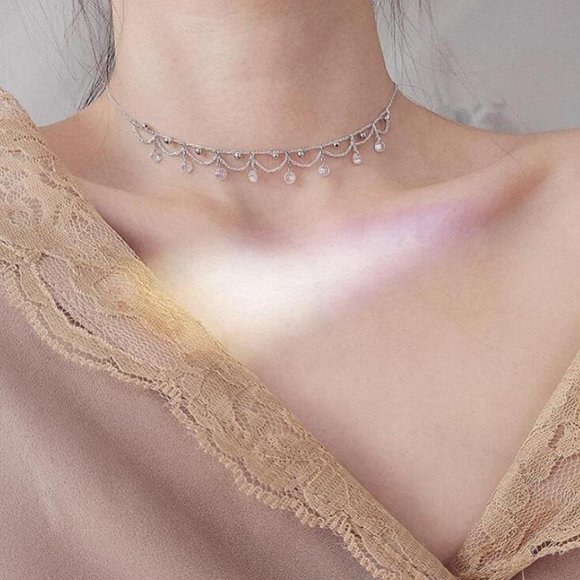 NEW 925 Sterling Silver Diamond Waterdrop Necklace - Picture 6 of 8